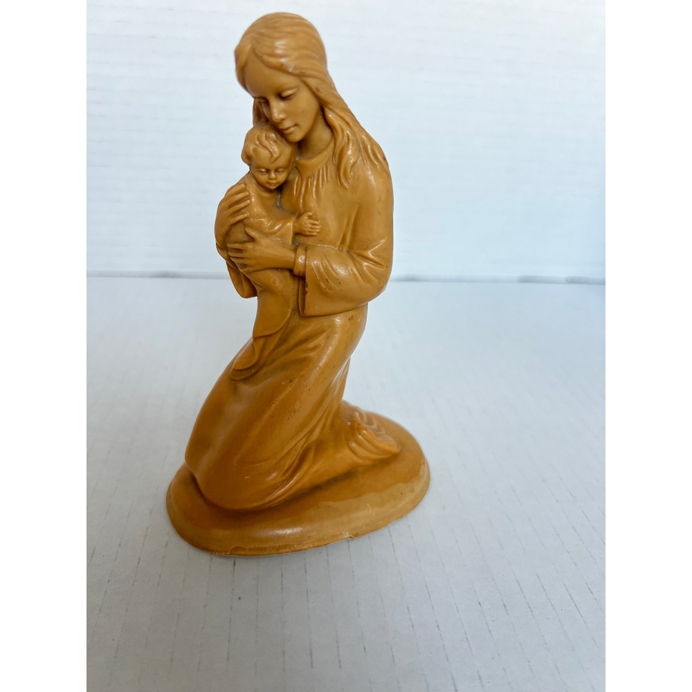 Vintage Madonna and Child Figurine Kneeling Religious Statue Decor